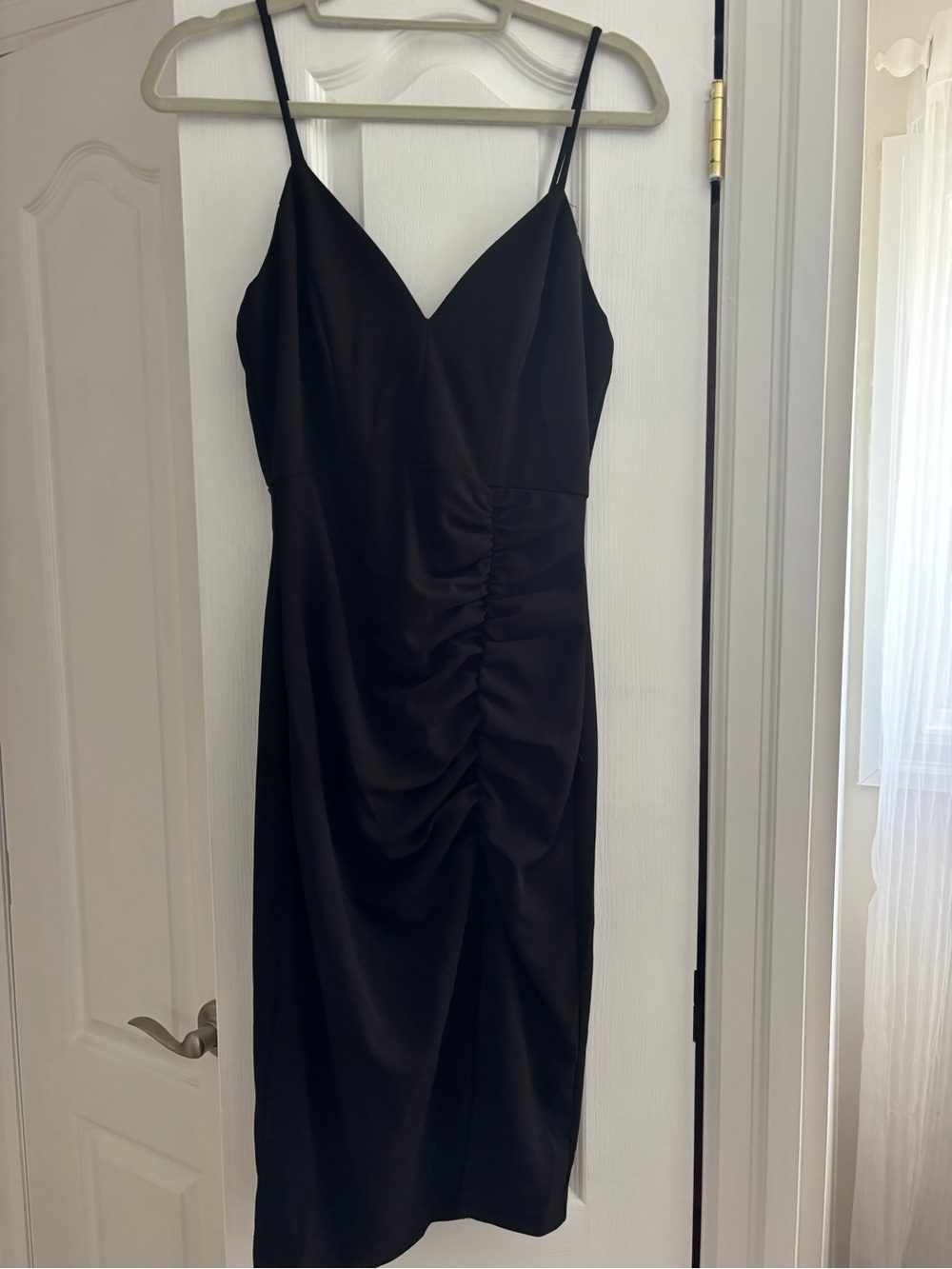 Little Black Ruched V-NeckDress